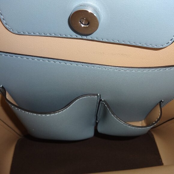 Bromen vegan  leather shoulder bag, blue ,snap closure, bottom feet studs ,NWOT - Picture 8 of 16